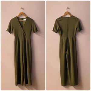 Madewell TeXTURE & THREAD Olive Green Short Sleeve V-Neck Jumpsuit Sz XXS EUC